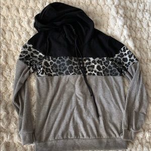 NEVER WORN black and gray leopard hoodie